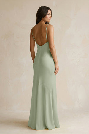 Cami Strap Sheath Satin Bridesmaid Dress With Slit in Dove Gray - KISS BRIDAL Bridesmaid Dresses