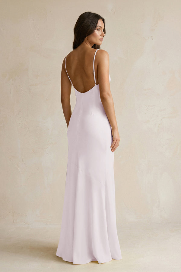 Cami Strap Sheath Satin Bridesmaid Dress With Slit in Dusk - KISS BRIDAL Bridesmaid Dresses