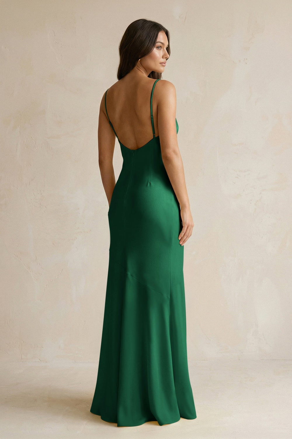 Cami Strap Sheath Satin Bridesmaid Dress With Slit in Green - KISS BRIDAL Bridesmaid Dresses