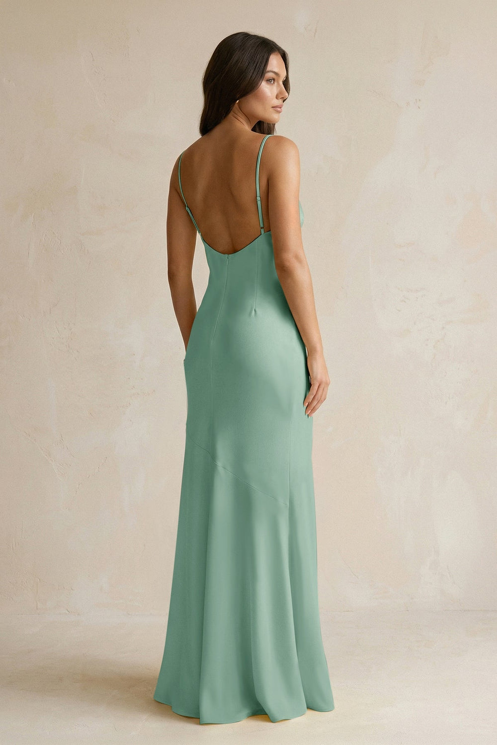 Cami Strap Sheath Satin Bridesmaid Dress With Slit in Mint Green - KISS BRIDAL Bridesmaid Dresses