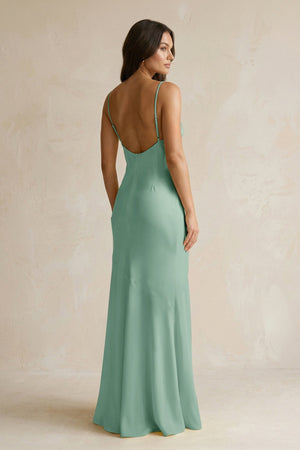 Cami Strap Sheath Satin Bridesmaid Dress With Slit in Mint Green - KISS BRIDAL Bridesmaid Dresses