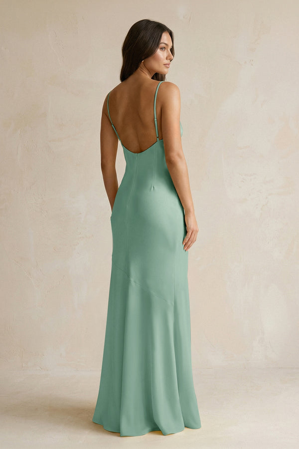 Cami Strap Sheath Satin Bridesmaid Dress With Slit in Mint Green - KISS BRIDAL Bridesmaid Dresses