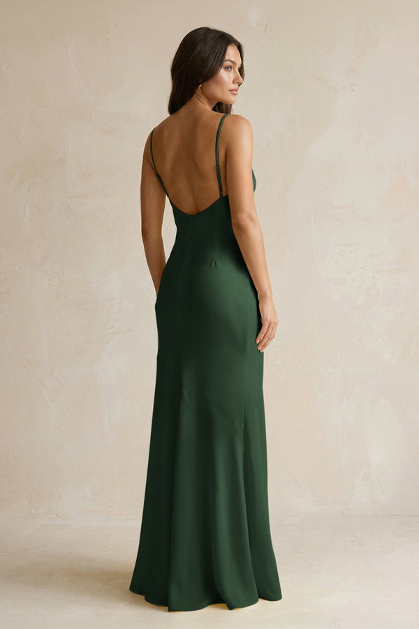 Cami Strap Sheath Satin Bridesmaid Dress With Slit in Moss - KISS BRIDAL Bridesmaid Dresses