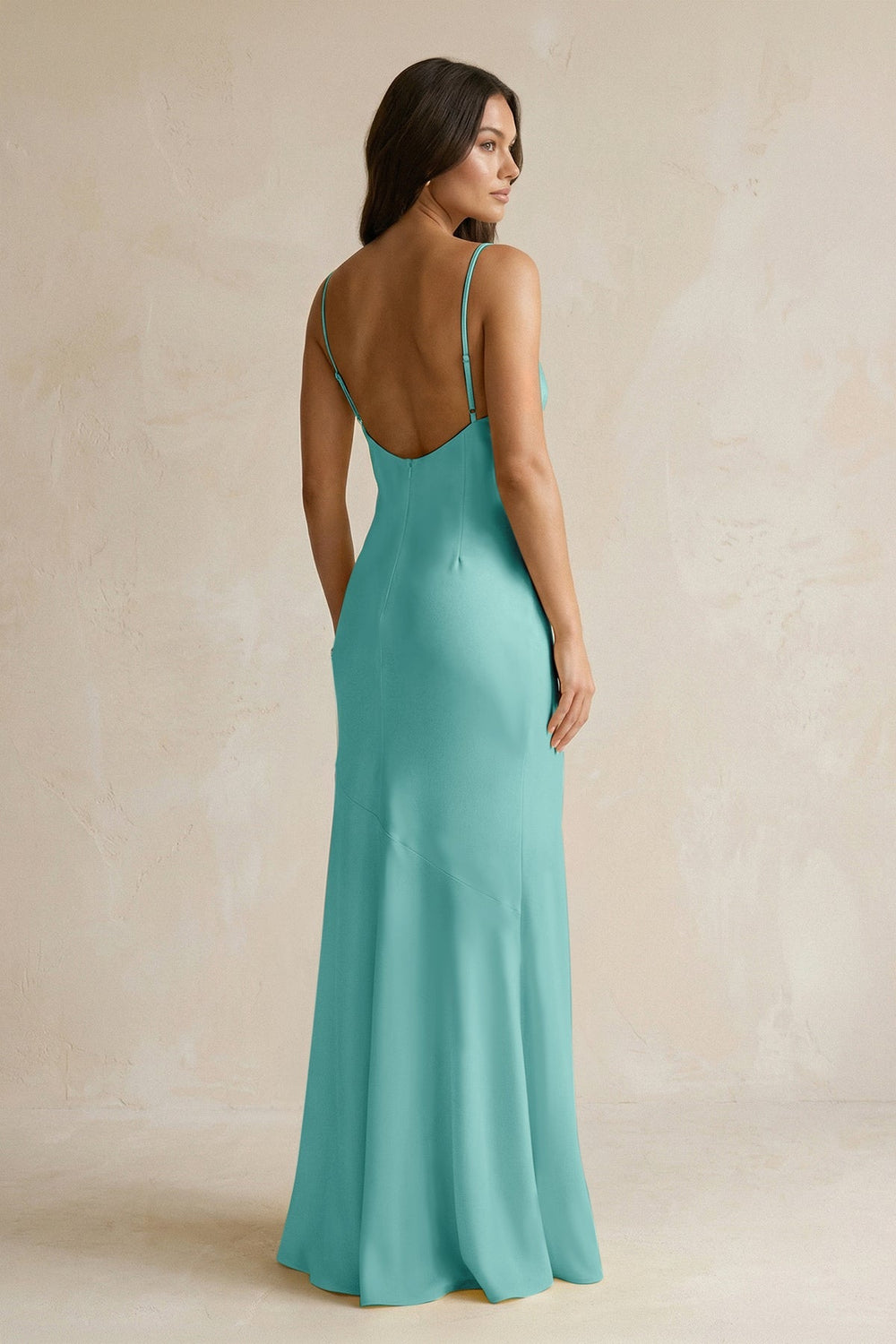 Cami Strap Sheath Satin Bridesmaid Dress With Slit in Pale Pistachio - KISS BRIDAL Bridesmaid Dresses