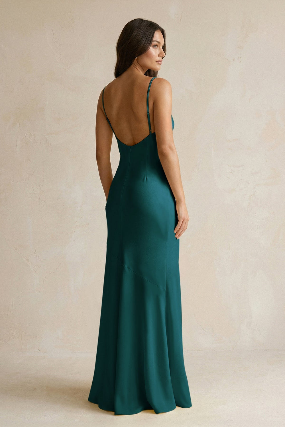 Cami Strap Sheath Satin Bridesmaid Dress With Slit in Pine - KISS BRIDAL Bridesmaid Dresses