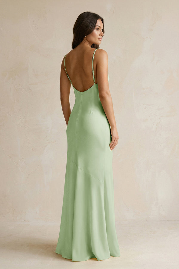 Cami Strap Sheath Satin Bridesmaid Dress With Slit in Sage - KISS BRIDAL Bridesmaid Dresses