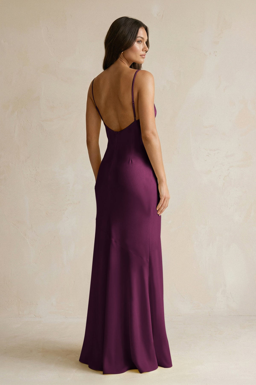 Cami Strap Sheath Satin Bridesmaid Dress With Slit in Sangria - KISS BRIDAL Bridesmaid Dresses