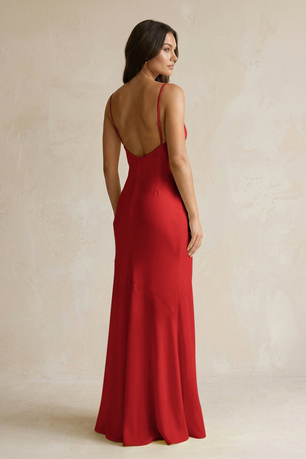 Cami Strap Sheath Satin Bridesmaid Dress With Slit in Spice - KISS BRIDAL Bridesmaid Dresses