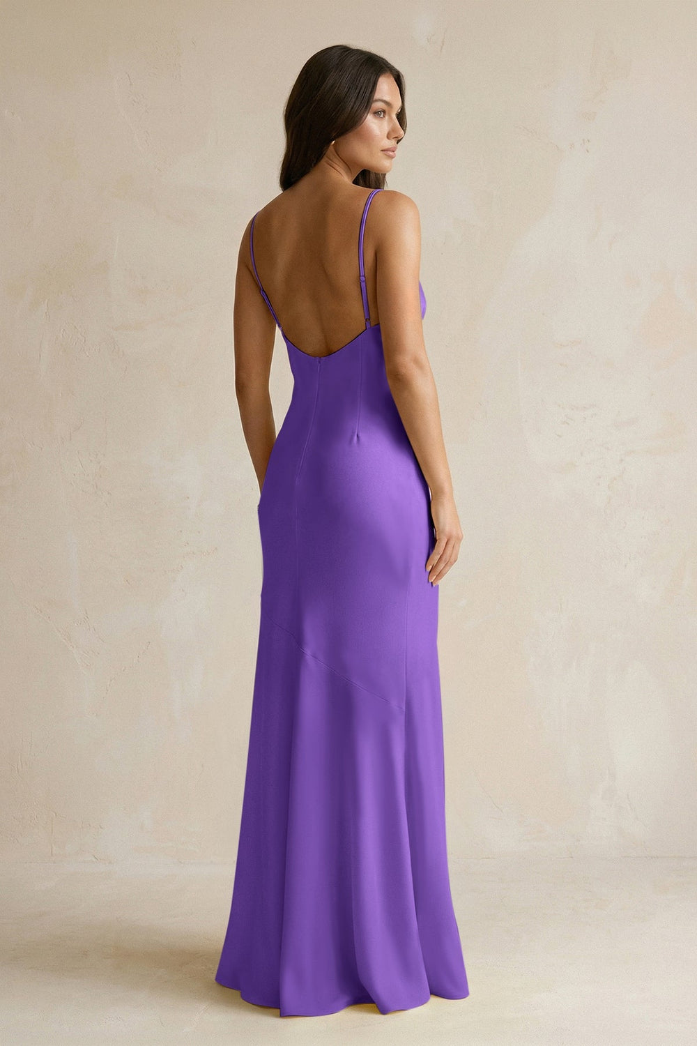 Cami Strap Sheath Satin Bridesmaid Dress With Slit in Tahiti - KISS BRIDAL Bridesmaid Dresses