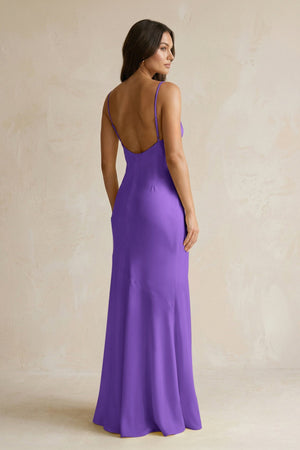 Cami Strap Sheath Satin Bridesmaid Dress With Slit in Tahiti - KISS BRIDAL Bridesmaid Dresses