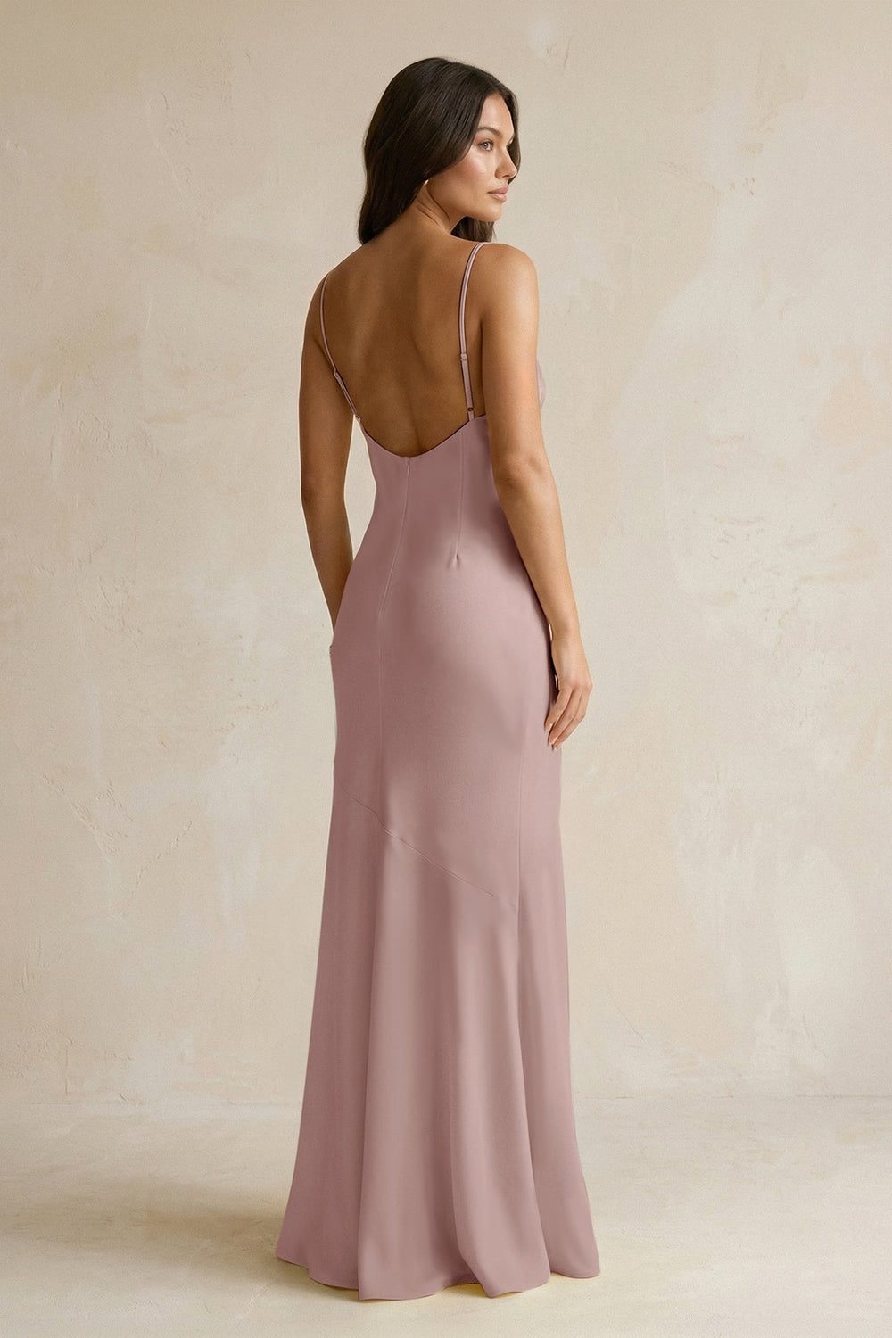 Cami Strap Sheath Satin Bridesmaid Dress With Slit in Toffee - KISS BRIDAL Bridesmaid Dresses