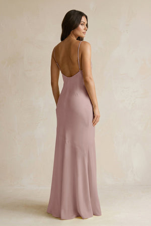 Cami Strap Sheath Satin Bridesmaid Dress With Slit in Toffee - KISS BRIDAL Bridesmaid Dresses