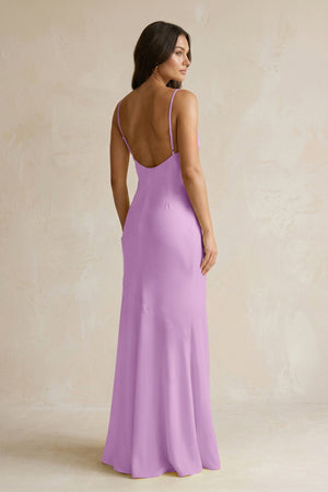 Cami Strap Sheath Satin Bridesmaid Dress With Slit in Vintage Mauve - KISS BRIDAL Bridesmaid Dresses