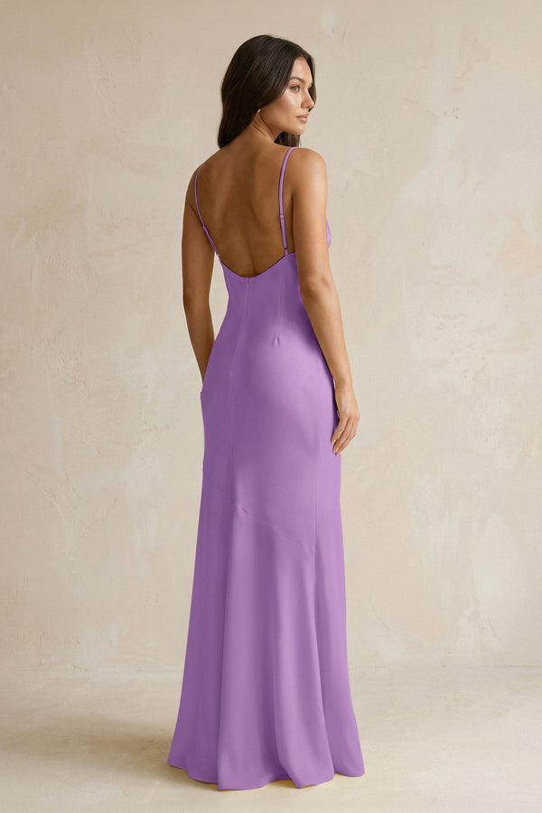 Cami Strap Sheath Satin Bridesmaid Dress With Slit in Wisteria - KISS BRIDAL Bridesmaid Dresses