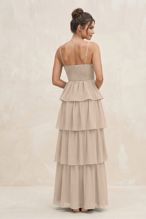 Cami Strap Tiered A - Line Chiffon Bridesmaid Dress in Almond - SHE IS ME Bridesmaid Dresses