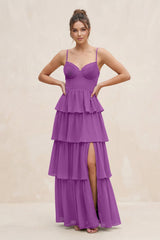 Cami Strap Tiered A - Line Chiffon Bridesmaid Dress in Amethyst - KISS BRIDAL Bridesmaid Dresses