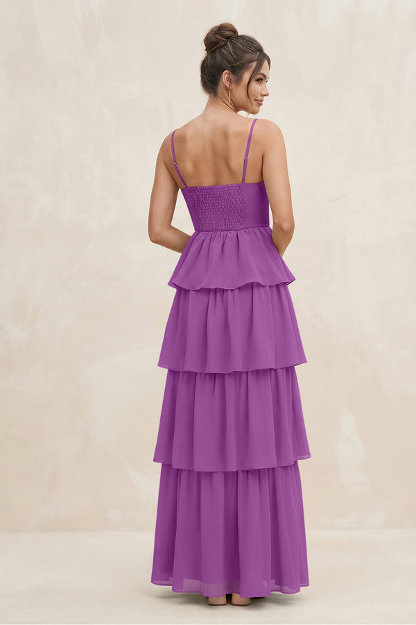 Cami Strap Tiered A - Line Chiffon Bridesmaid Dress in Amethyst - SHE IS ME Bridesmaid Dresses
