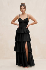 Cami Strap Tiered A - Line Chiffon Bridesmaid Dress in Black - KISS BRIDAL Bridesmaid Dresses