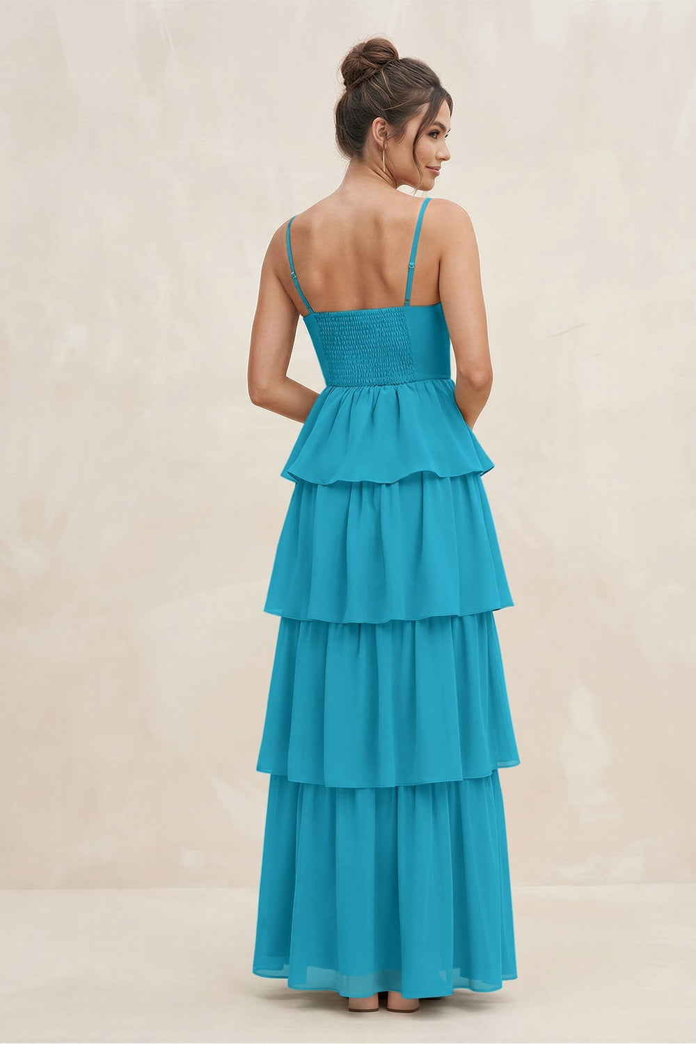 Cami Strap Tiered A - Line Chiffon Bridesmaid Dress in Blue Jay - KISS BRIDAL Bridesmaid Dresses
