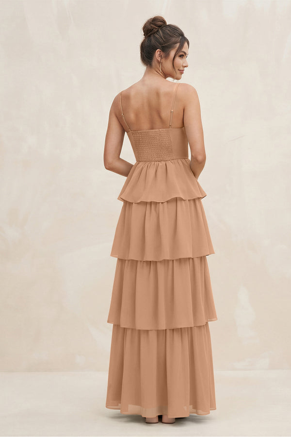 Cami Strap Tiered A - Line Chiffon Bridesmaid Dress in Bronzer - SHE IS ME Bridesmaid Dresses