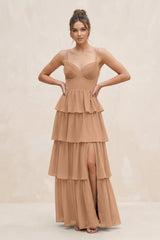 Cami Strap Tiered A - Line Chiffon Bridesmaid Dress in Bronzer - KISS BRIDAL Bridesmaid Dresses