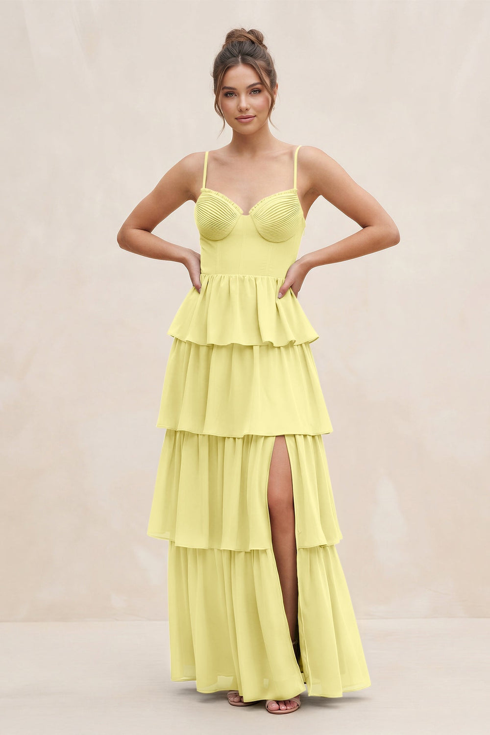 Cami Strap Tiered A - Line Chiffon Bridesmaid Dress in Buttercup - KISS BRIDAL Bridesmaid Dresses