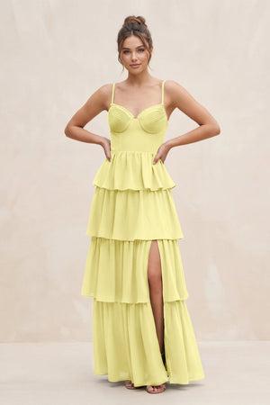 Cami Strap Tiered A - Line Chiffon Bridesmaid Dress in Buttercup - SHE IS ME Bridesmaid Dresses