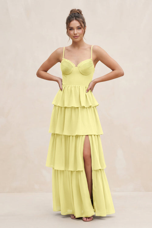 Cami Strap Tiered A - Line Chiffon Bridesmaid Dress in Buttercup - SHE IS ME Bridesmaid Dresses