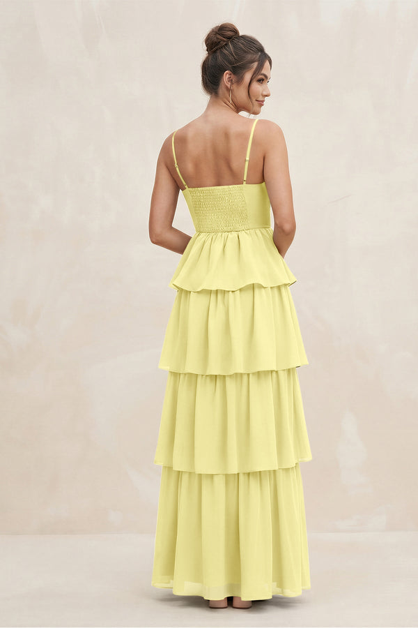 Cami Strap Tiered A - Line Chiffon Bridesmaid Dress in Buttercup - SHE IS ME Bridesmaid Dresses