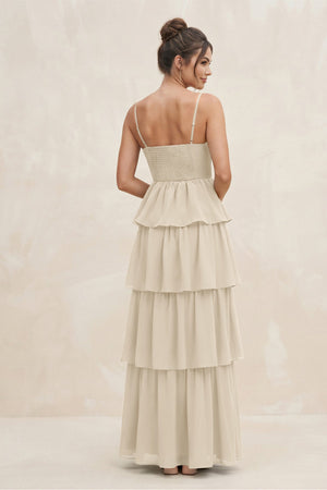 Cami Strap Tiered A - Line Chiffon Bridesmaid Dress in Champagne - SHE IS ME Bridesmaid Dresses
