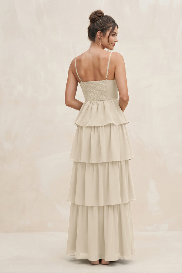 Cami Strap Tiered A - Line Chiffon Bridesmaid Dress in Champagne - SHE IS ME Bridesmaid Dresses