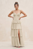 Cami Strap Tiered A - Line Chiffon Bridesmaid Dress in Champagne - SHE IS ME Bridesmaid Dresses