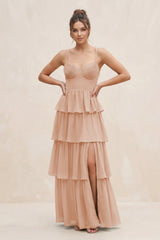 Cami Strap Tiered A - Line Chiffon Bridesmaid Dress in Champagne Rose - KISS BRIDAL Bridesmaid Dresses