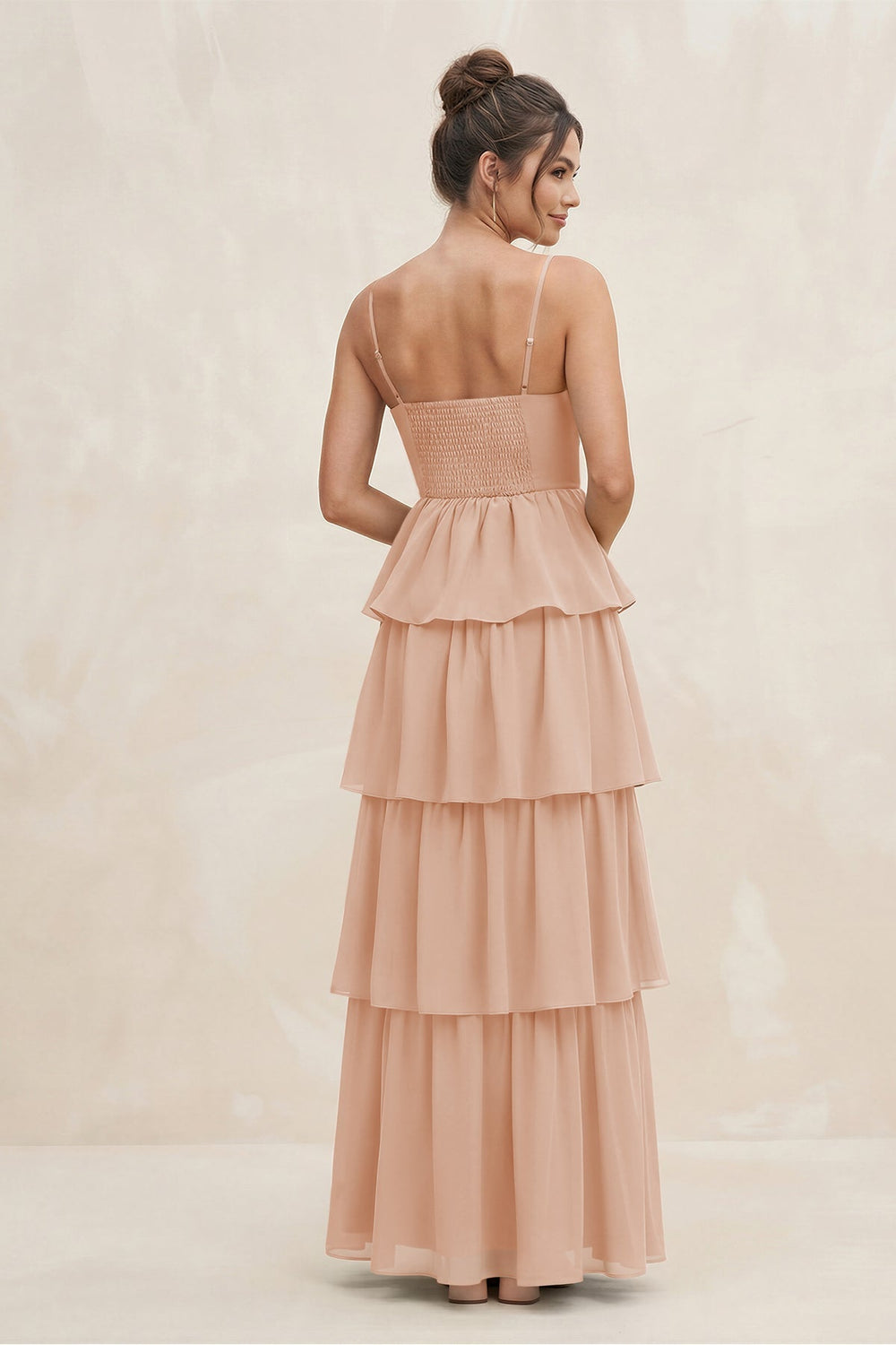 Cami Strap Tiered A - Line Chiffon Bridesmaid Dress in Champagne Rose - KISS BRIDAL Bridesmaid Dresses