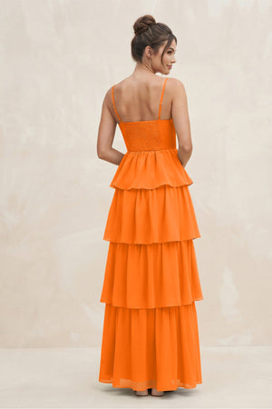 Cami Strap Tiered A - Line Chiffon Bridesmaid Dress in Cinnamon - SHE IS ME Bridesmaid Dresses