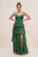 Cami Strap Tiered A - Line Chiffon Bridesmaid Dress in Dark Green - SHE IS ME Bridesmaid Dresses