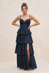 Cami Strap Tiered A - Line Chiffon Bridesmaid Dress in Dark Navy - KISS BRIDAL Bridesmaid Dresses