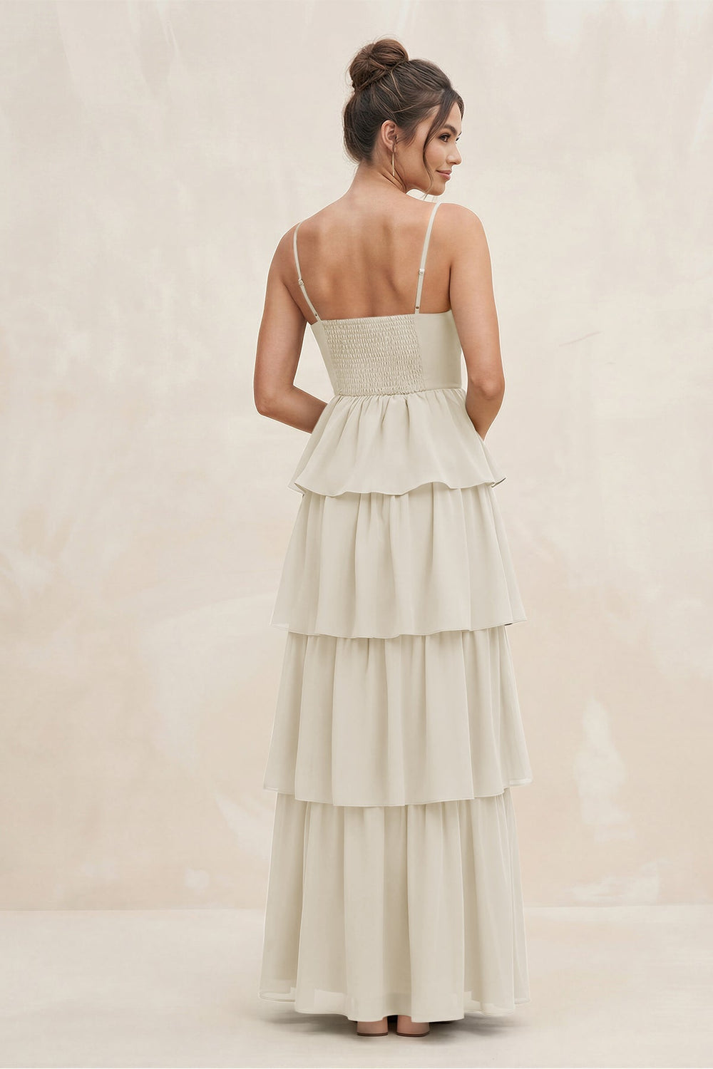 Cami Strap Tiered A - Line Chiffon Bridesmaid Dress in Dove Gray - KISS BRIDAL Bridesmaid Dresses