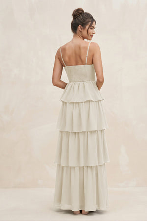 Cami Strap Tiered A - Line Chiffon Bridesmaid Dress in Dove Gray - SHE IS ME Bridesmaid Dresses