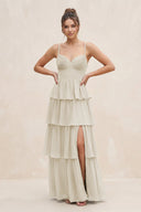 Cami Strap Tiered A - Line Chiffon Bridesmaid Dress in Dove Gray - SHE IS ME Bridesmaid Dresses