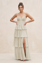 Cami Strap Tiered A - Line Chiffon Bridesmaid Dress in Dove Gray - KISS BRIDAL Bridesmaid Dresses