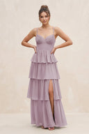 Cami Strap Tiered A - Line Chiffon Bridesmaid Dress in Dusk - SHE IS ME Bridesmaid Dresses