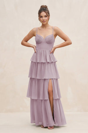 Cami Strap Tiered A - Line Chiffon Bridesmaid Dress in Dusk - SHE IS ME Bridesmaid Dresses