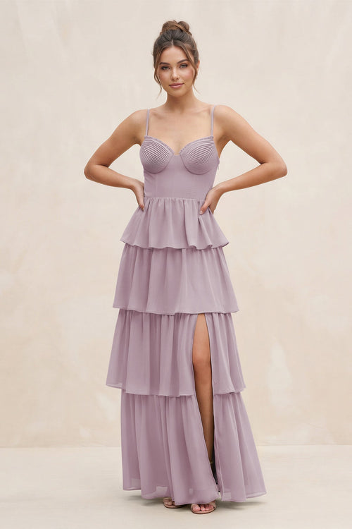Cami Strap Tiered A - Line Chiffon Bridesmaid Dress in Dusk - SHE IS ME Bridesmaid Dresses