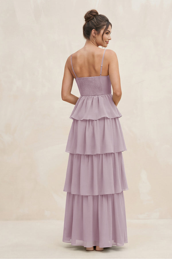 Cami Strap Tiered A - Line Chiffon Bridesmaid Dress in Dusk - SHE IS ME Bridesmaid Dresses