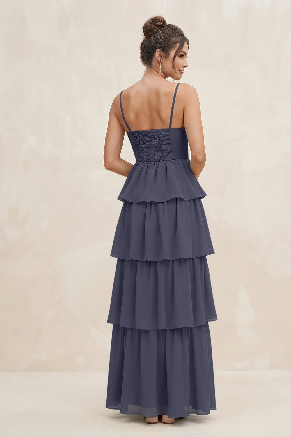 Cami Strap Tiered A - Line Chiffon Bridesmaid Dress in Dusk Blue - KISS BRIDAL Bridesmaid Dresses