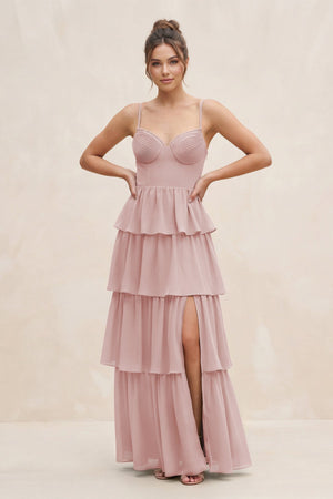 Cami Strap Tiered A - Line Chiffon Bridesmaid Dress in Dusty Rose - SHE IS ME Bridesmaid Dresses
