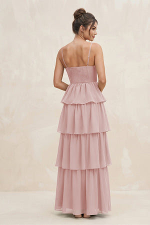Cami Strap Tiered A - Line Chiffon Bridesmaid Dress in Dusty Rose - SHE IS ME Bridesmaid Dresses