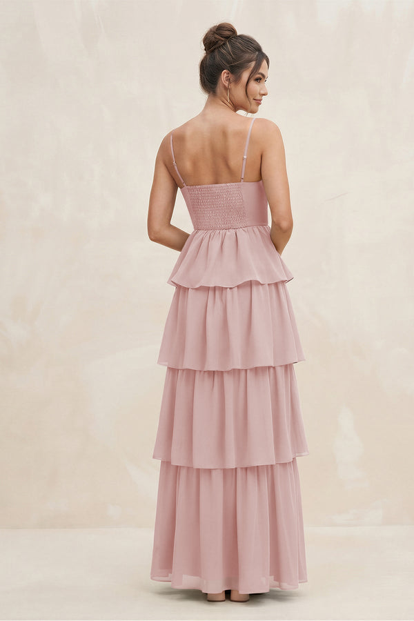 Cami Strap Tiered A - Line Chiffon Bridesmaid Dress in Dusty Rose - SHE IS ME Bridesmaid Dresses