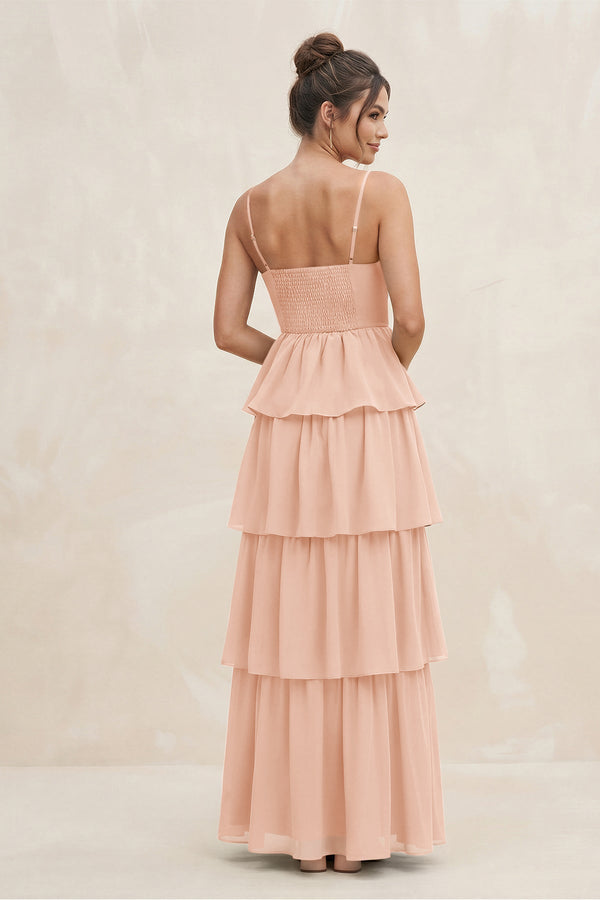 Cami Strap Tiered A - Line Chiffon Bridesmaid Dress in English Rose - SHE IS ME Bridesmaid Dresses